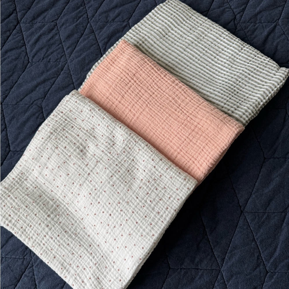 Trio of Muslin Swaddle Blankets